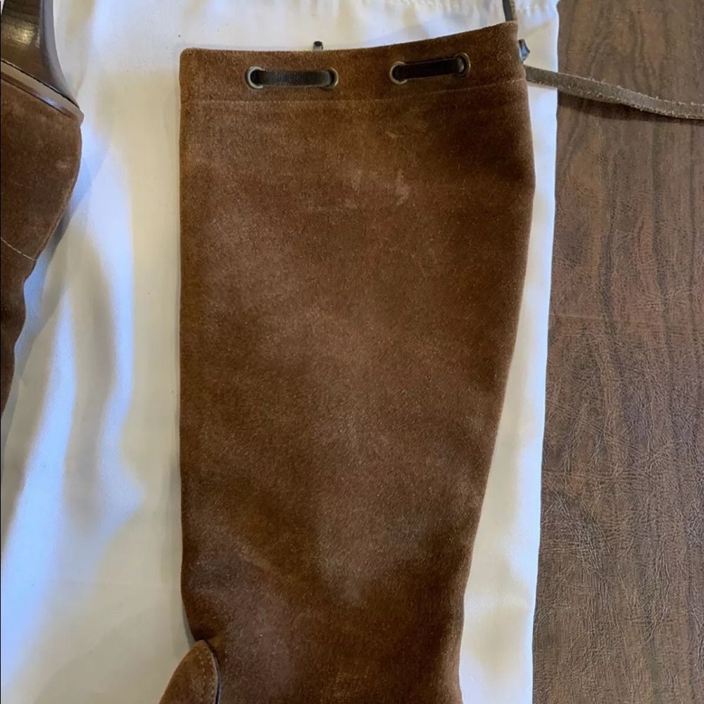 Coach Suede Long Boots, Size 7, Camel, Zip Closure, Leather Trims - Picture 3 of 4